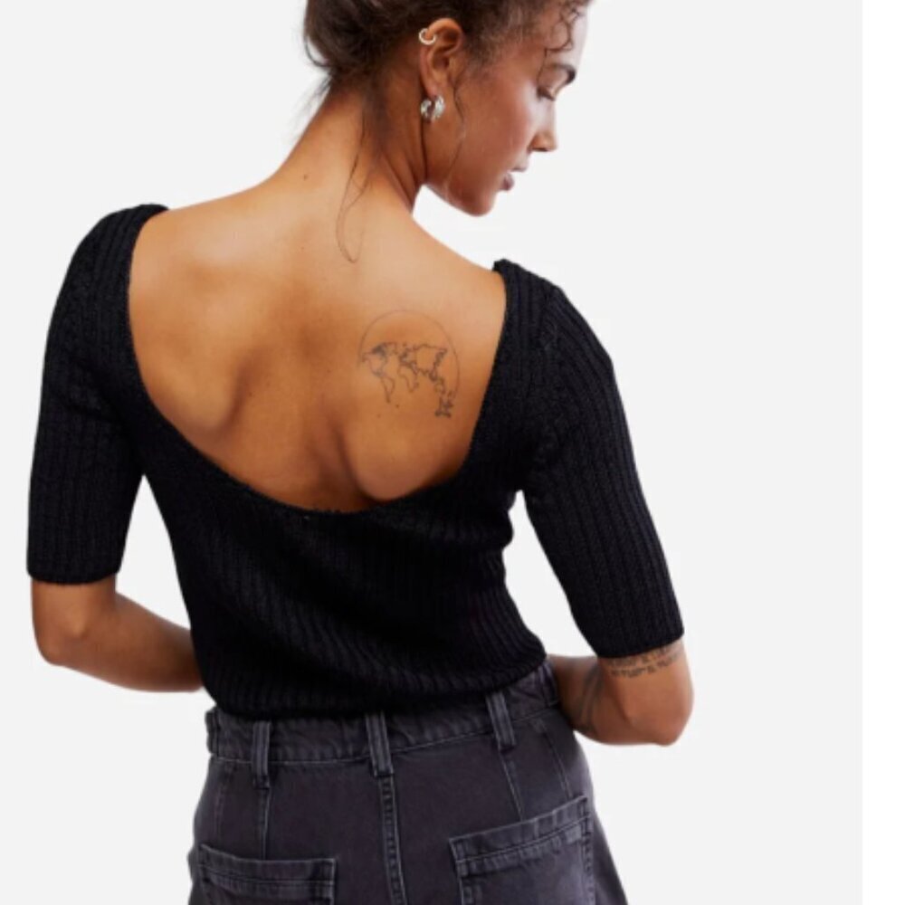 NWT Free People San Lucas Knit Crop Top in Black sz M